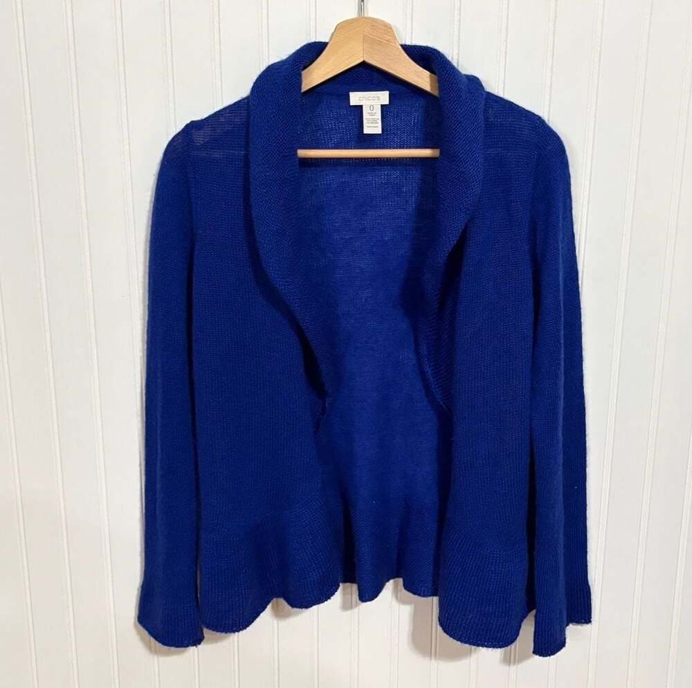Chico's Open Front Waterfall Cardigan Size 0 Blue Wool Blend